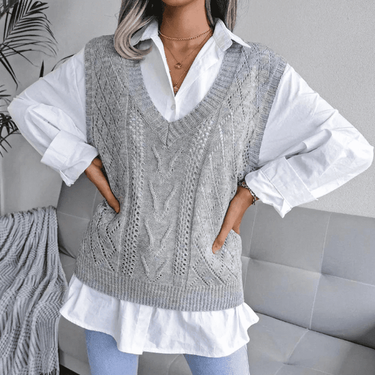 Kvinders Cardigan Ærmeløs V-Hals Acrylnet 1