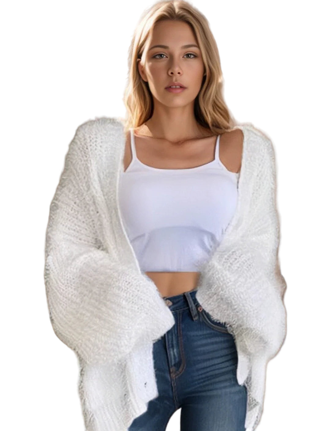 Kvinders Cardigan Furry Strik Oversized 0