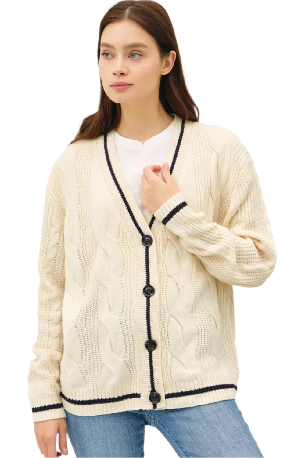 Kvinders Cardigan V-Neck Kabelstrik 100% Akryl 0