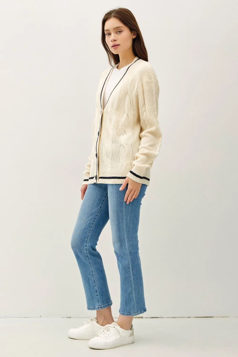 Kvinders Cardigan V-Neck Kabelstrik 100% Akryl 2