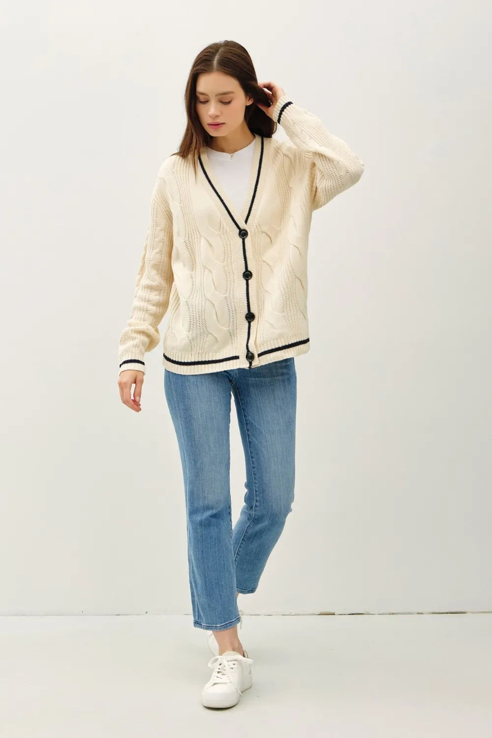 Kvinders Cardigan V-Neck Kabelstrik 100% Akryl 3