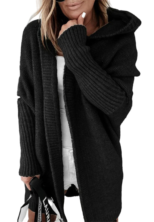 Kvinders Cardigan – Oversized Pasform – Strikket Uldblanding – Hætte 0