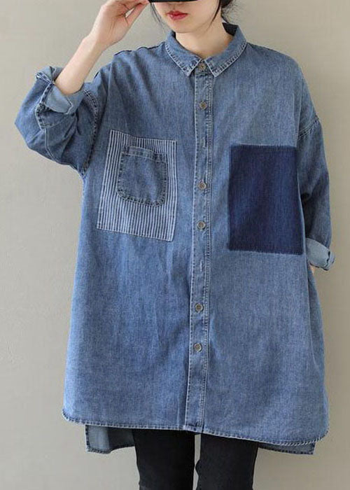 Kvinders Casual Denim Bluse med Peter Pan Krave 1