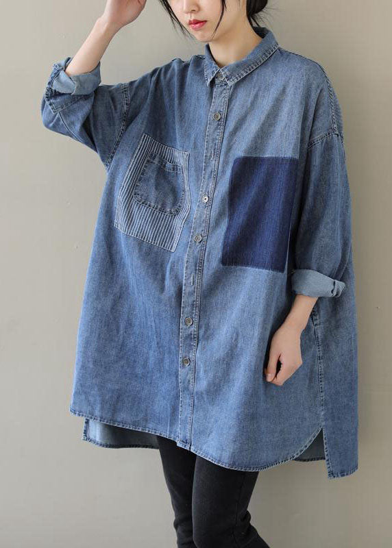 Kvinders Casual Denim Bluse med Peter Pan Krave 2