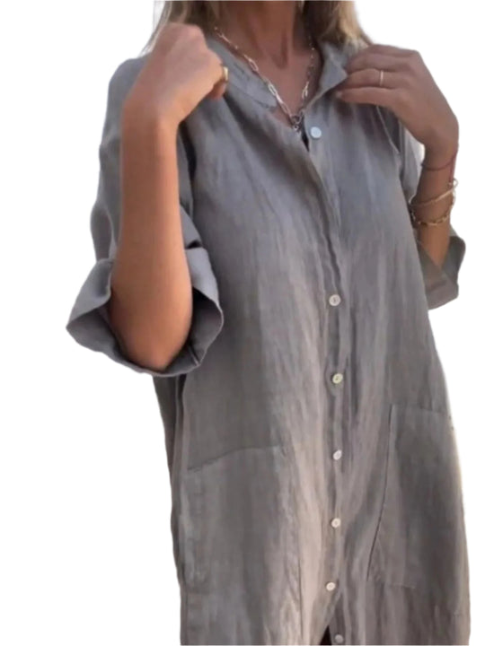 Kvinders Casual Skjorte Kjole i Linnedlook Plus Size 0