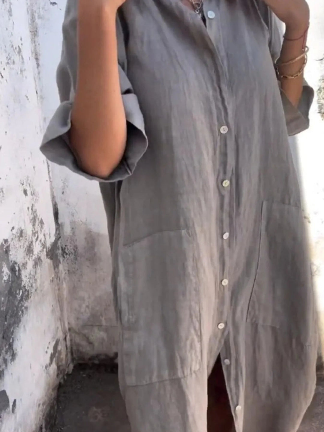 Kvinders Casual Skjorte Kjole i Linnedlook Plus Size 1