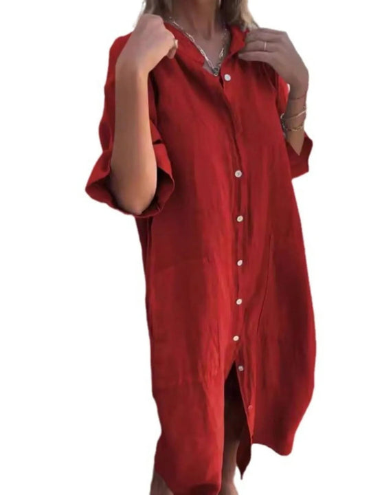 Kvinders Casual Skjorte Kjole i Linnedlook Plus Size 13