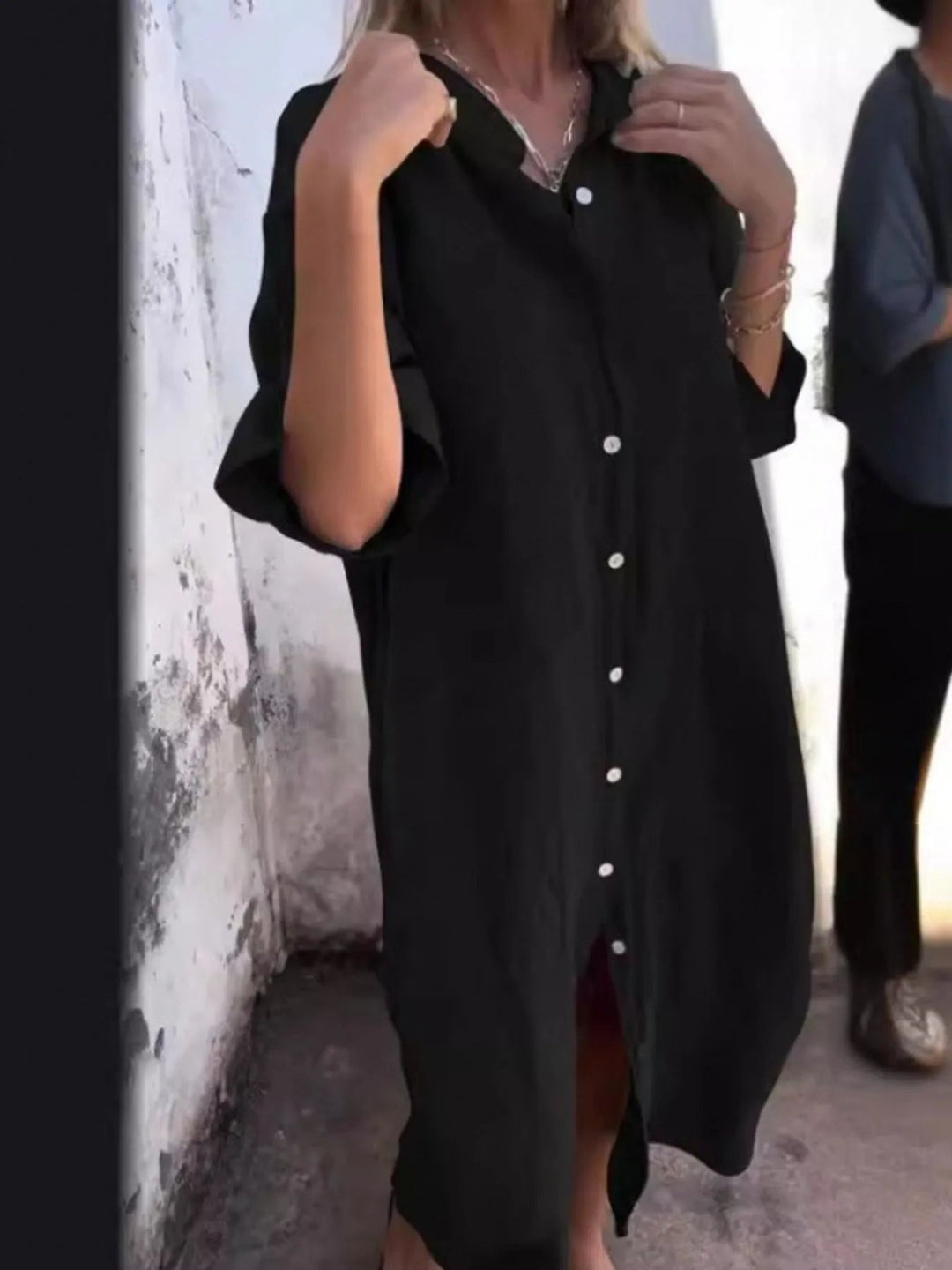 Kvinders Casual Skjorte Kjole i Linnedlook Plus Size 4