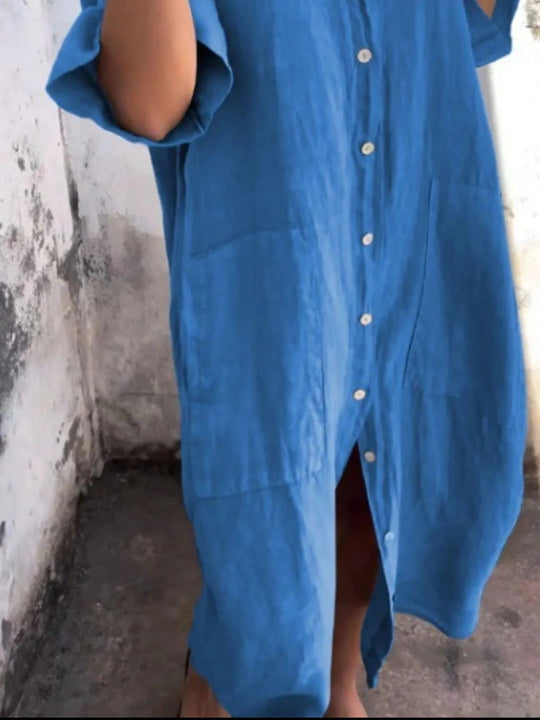 Kvinders Casual Skjorte Kjole i Linnedlook Plus Size 7