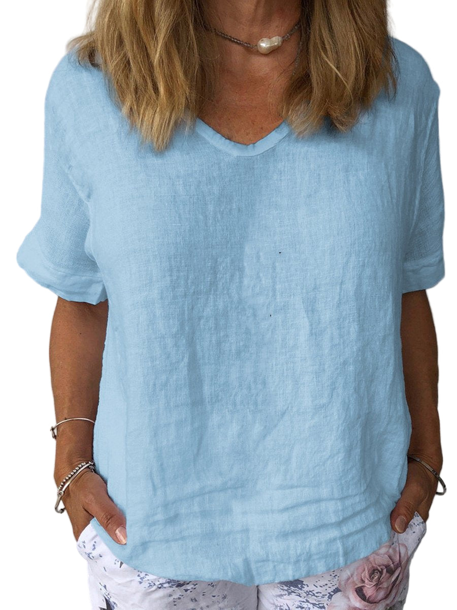 Kvinders Casual Top i Bomuld og Linned 0