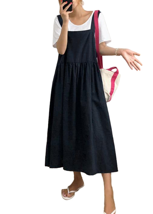 Kvinders Cinched Sort Kjole med Spaghetti Stropper 0