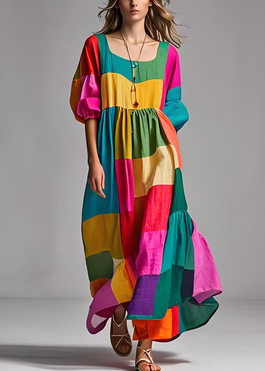 Kvinders Colorblock Puff Sleeve Kjole 1