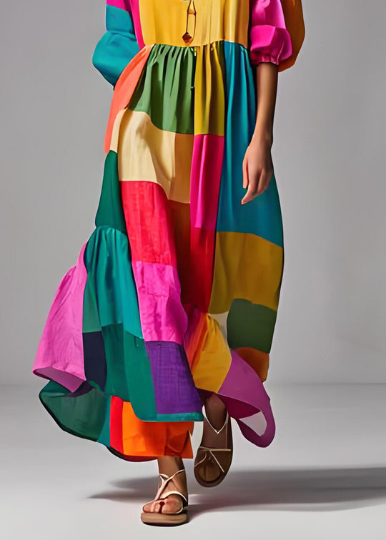 Kvinders Colorblock Puff Sleeve Kjole 4