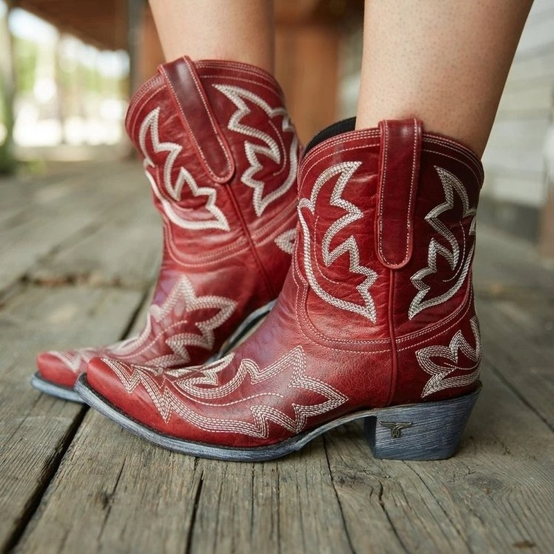 Kvinders Cowboy Ankelstøvler Med Broderi 4