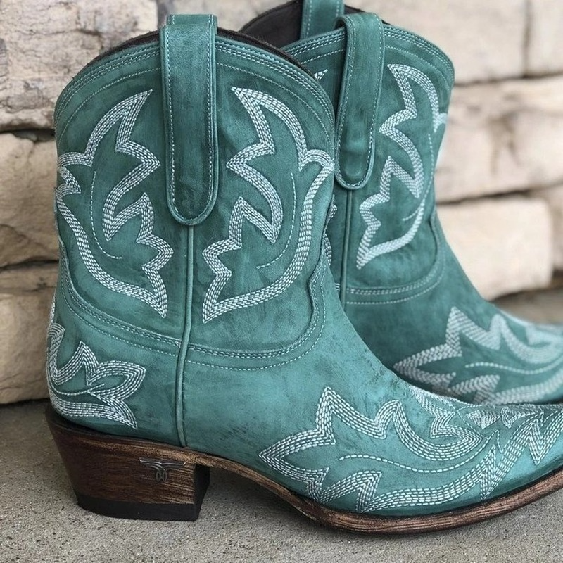 Kvinders Cowboy Ankelstøvler Med Broderi 5