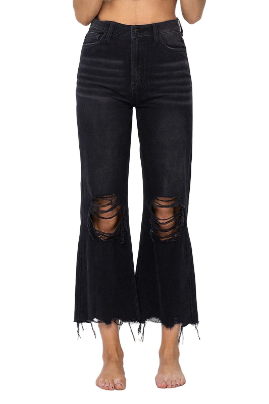 Kvinders Crop Flare Jeans Vintage 90'er Stil 100% Bomuld 0