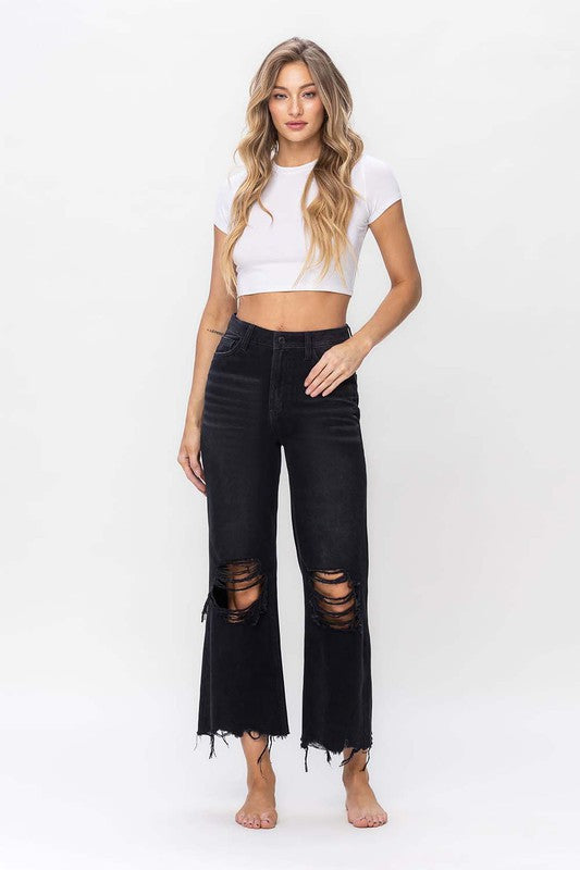 Kvinders Crop Flare Jeans Vintage 90'er Stil 100% Bomuld 1