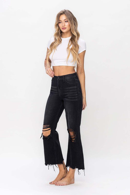 Kvinders Crop Flare Jeans Vintage 90'er Stil 100% Bomuld 3