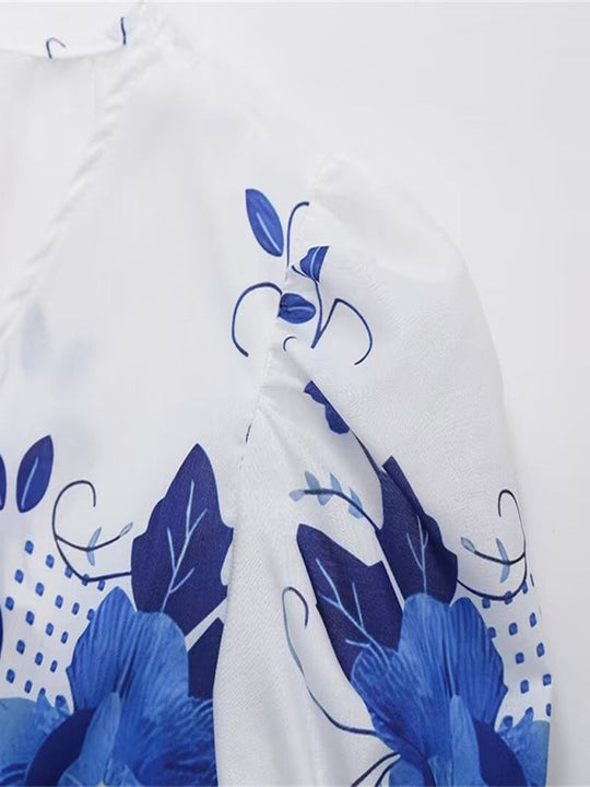 Kvinders Crop Top V-Hals Blomsterprint Med Sløjfe Detalje Polyester Hør 1