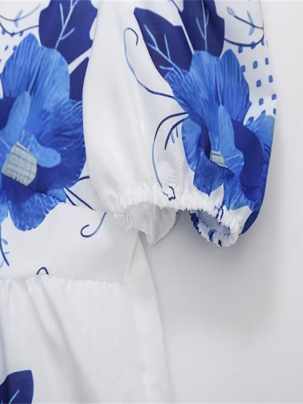 Kvinders Crop Top V-Hals Blomsterprint Med Sløjfe Detalje Polyester Hør 2