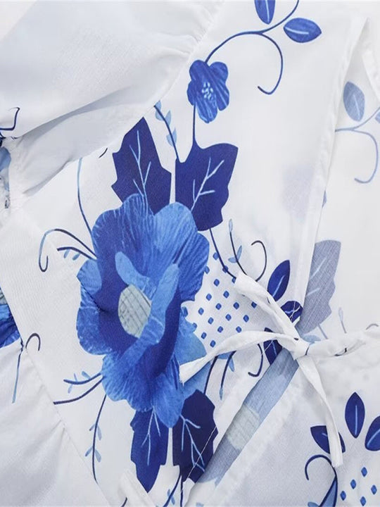 Kvinders Crop Top V-Hals Blomsterprint Med Sløjfe Detalje Polyester Hør 4