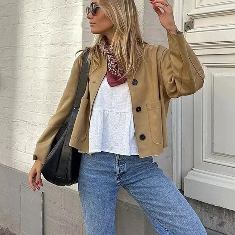 Kvinders Cropped Blazer Jakke med Lange Ærmer 1
