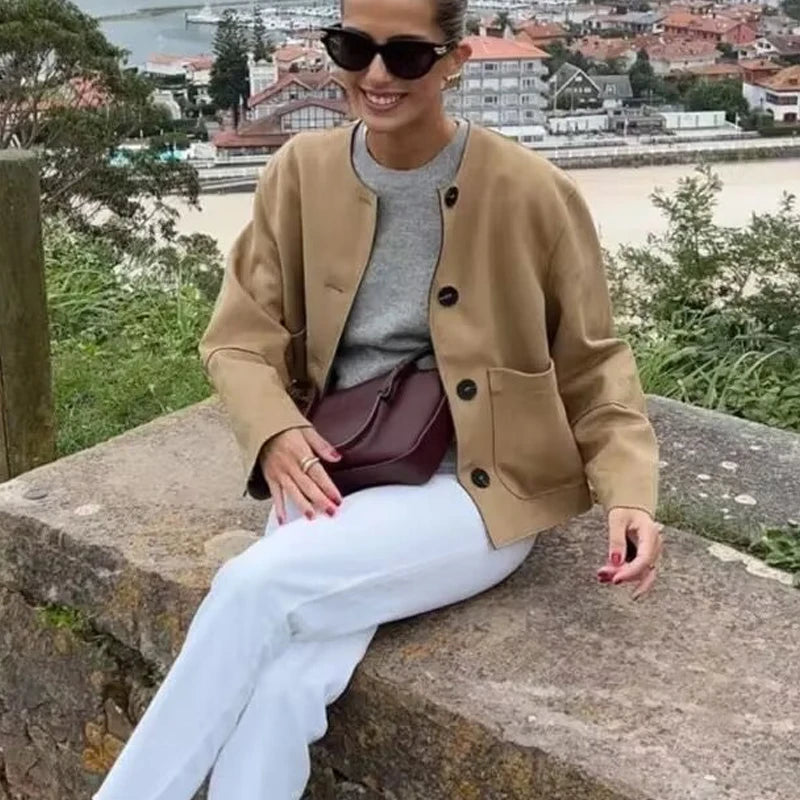 Kvinders Cropped Blazer Jakke med Lange Ærmer 2