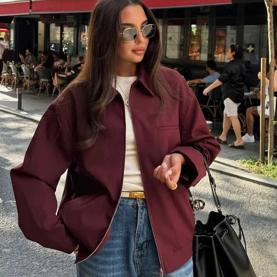 Kvinders Cropped Bomberjakke Moderne Snit Med Lange Ærmer 2