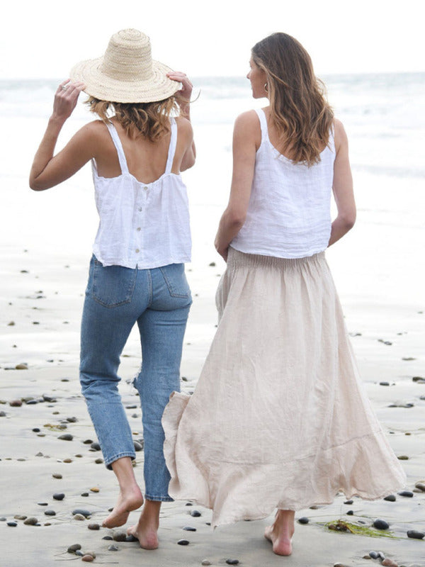 Kvinders Cropped Top Retro Design i Linned 3