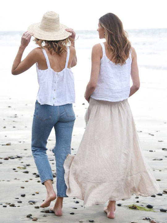 Kvinders Cropped Top Retro Design i Linned 3