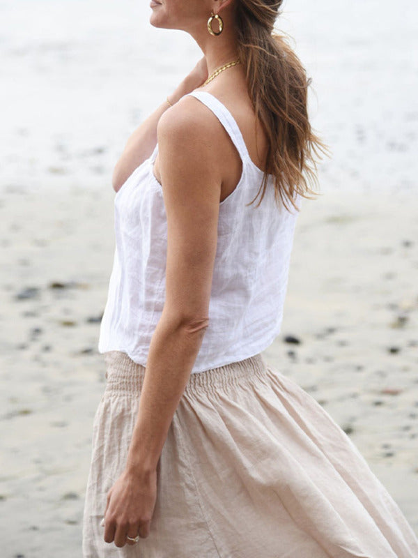 Kvinders Cropped Top Retro Design i Linned 4