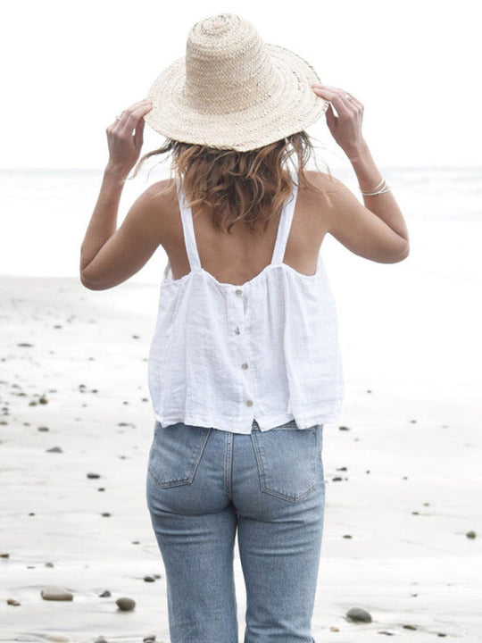 Kvinders Cropped Top Retro Design i Linned 6