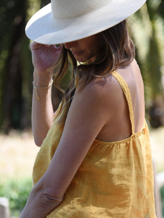 Kvinders Cropped Top Retro Design i Linned 7