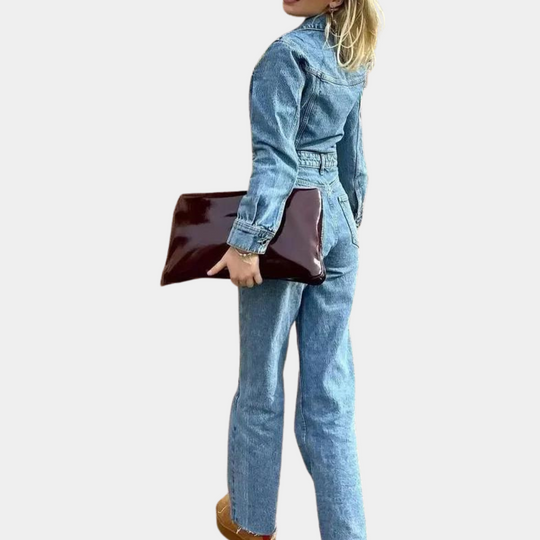 Kvinders Denim Jumpsuit Med Lange Ærmer 2