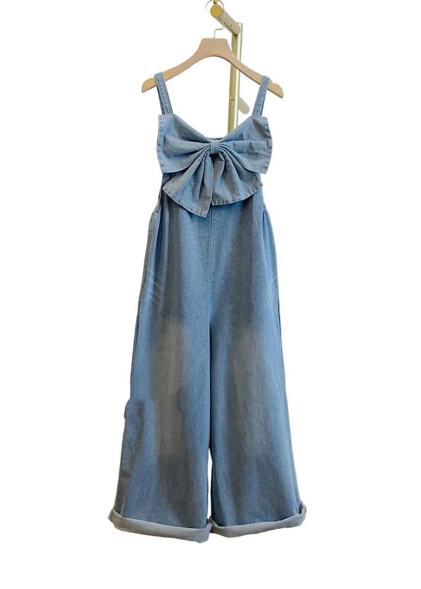 Kvinders Denim Jumpsuit med Sløjfe Detalje 0