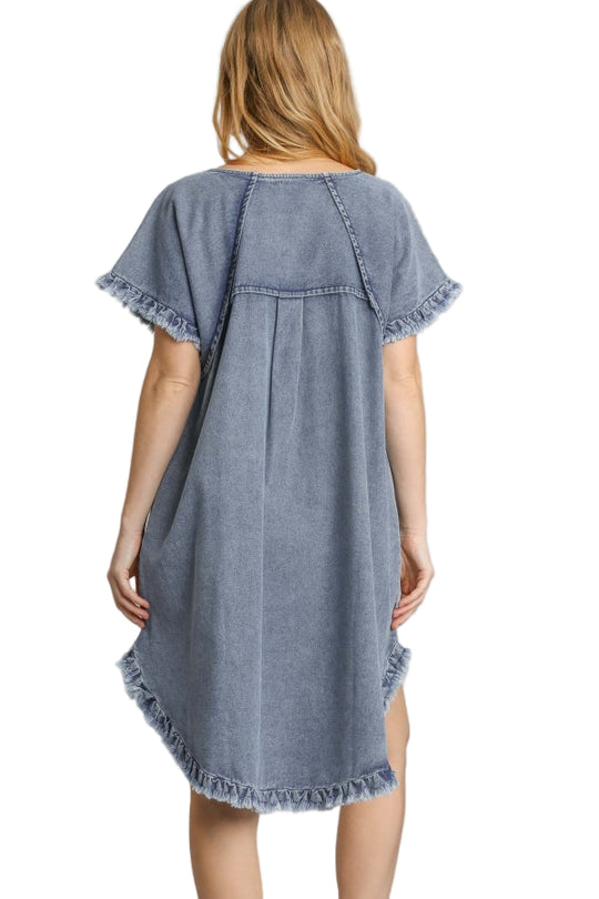 Kvinders Denim Kjole med Frynser 2