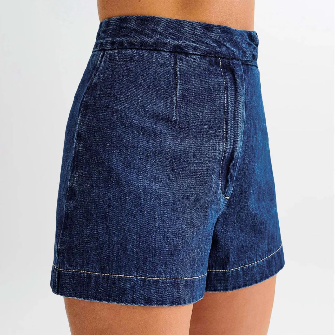 Kvinders Denim Sæt Med Høj Talje Shorts 4
