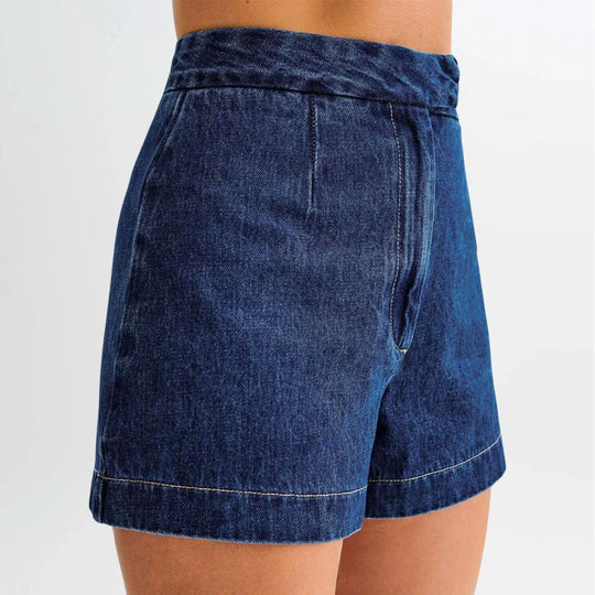 Kvinders Denim Sæt Med Høj Talje Shorts 4