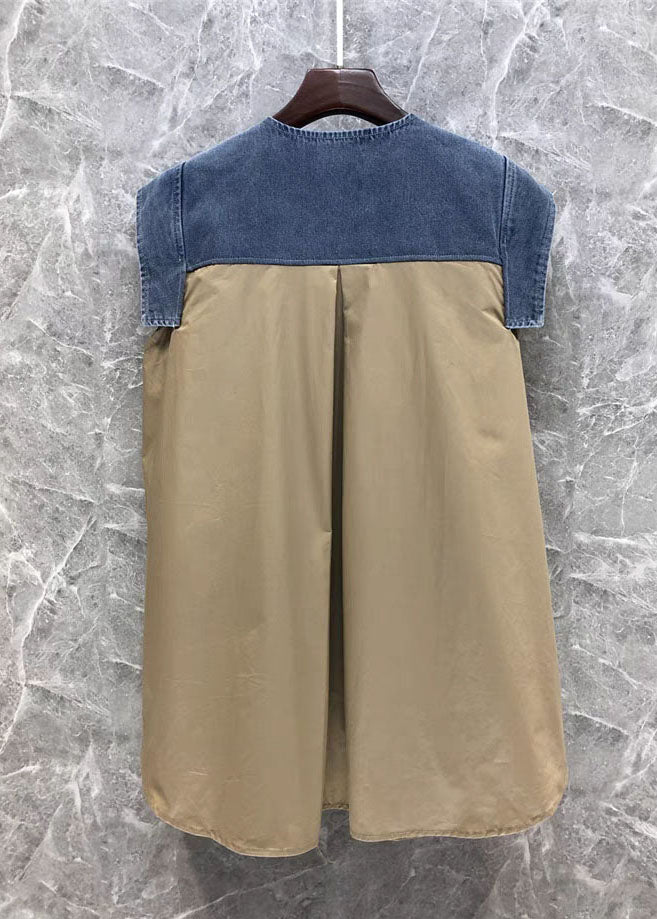 Kvinders Denim Top med Sløjfe og Patchwork 1