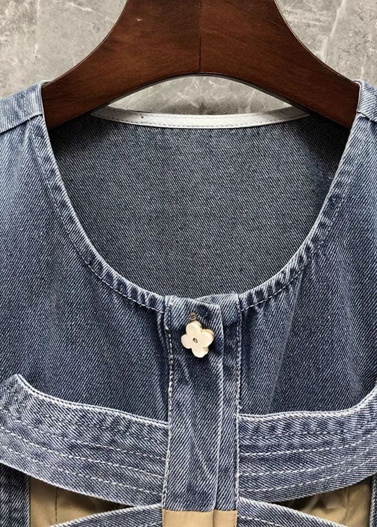 Kvinders Denim Top med Sløjfe og Patchwork 2
