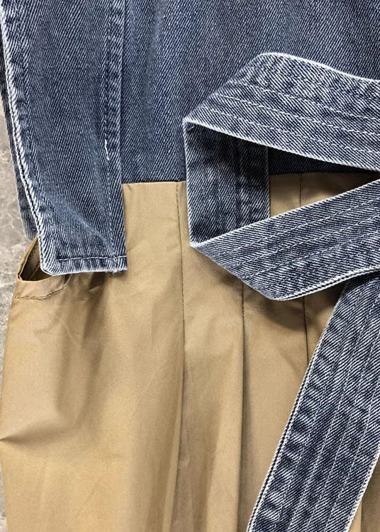 Kvinders Denim Top med Sløjfe og Patchwork 3