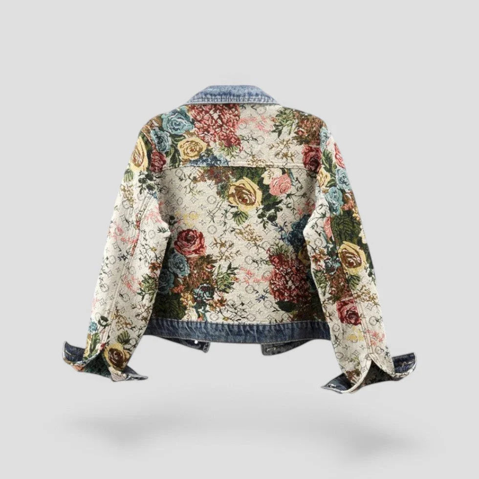 Kvinders Denimjakke med Blomsterpatchwork Boho-stil 2
