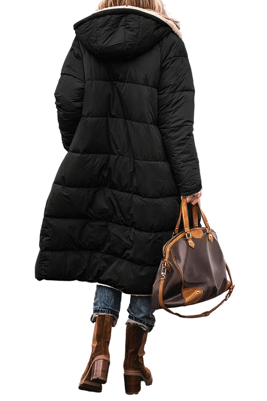 Kvinders Dobbelsidet Parka Med Hætte Lang Model 1