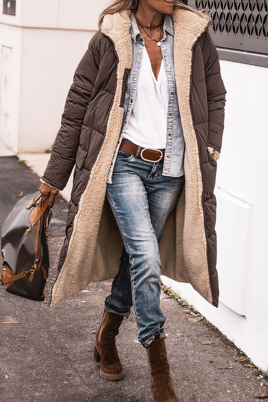 Kvinders Dobbelsidet Parka Med Hætte Lang Model 10