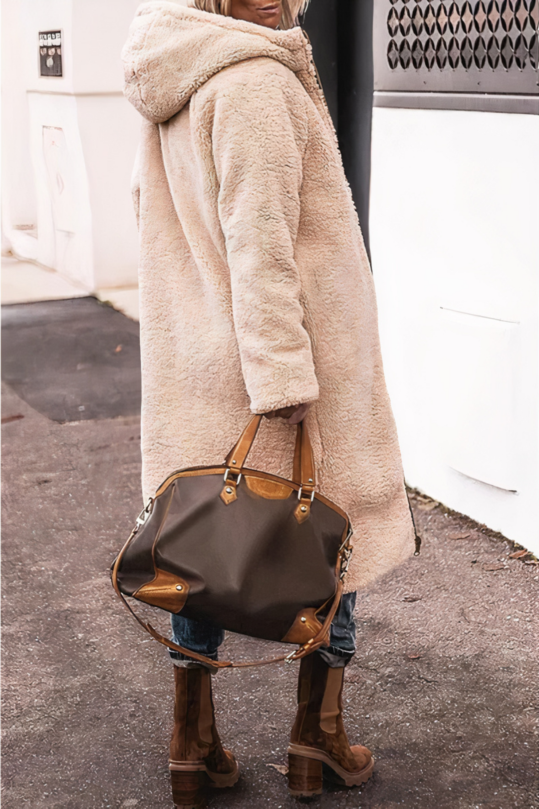 Kvinders Dobbelsidet Parka Med Hætte Lang Model 7