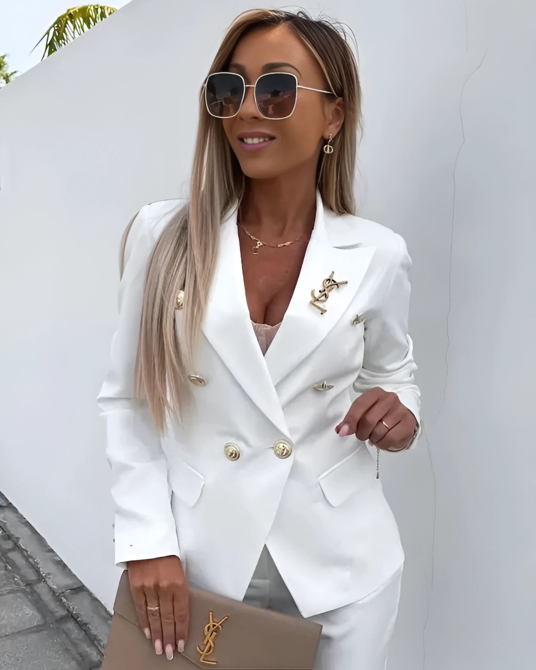 Kvinders Dobbeltbrystet Jakkesæt Skræddersyet Pasform med Metalliske Knapper 10