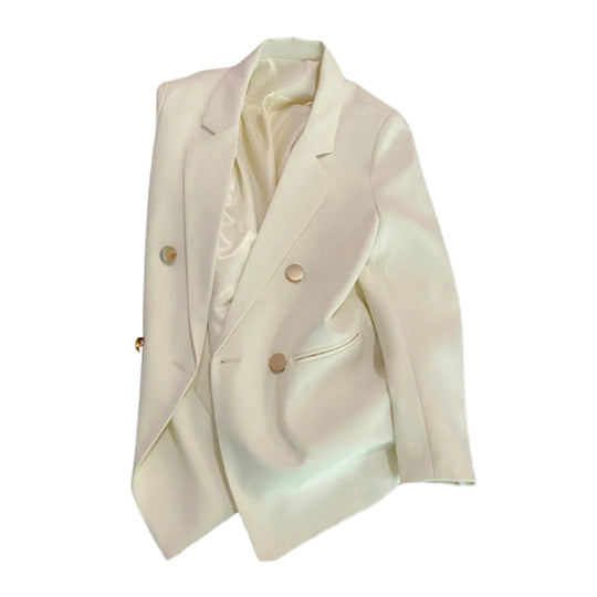 Kvinders Dobbeltradet Blazer Med Guldfarvede Knapper 0