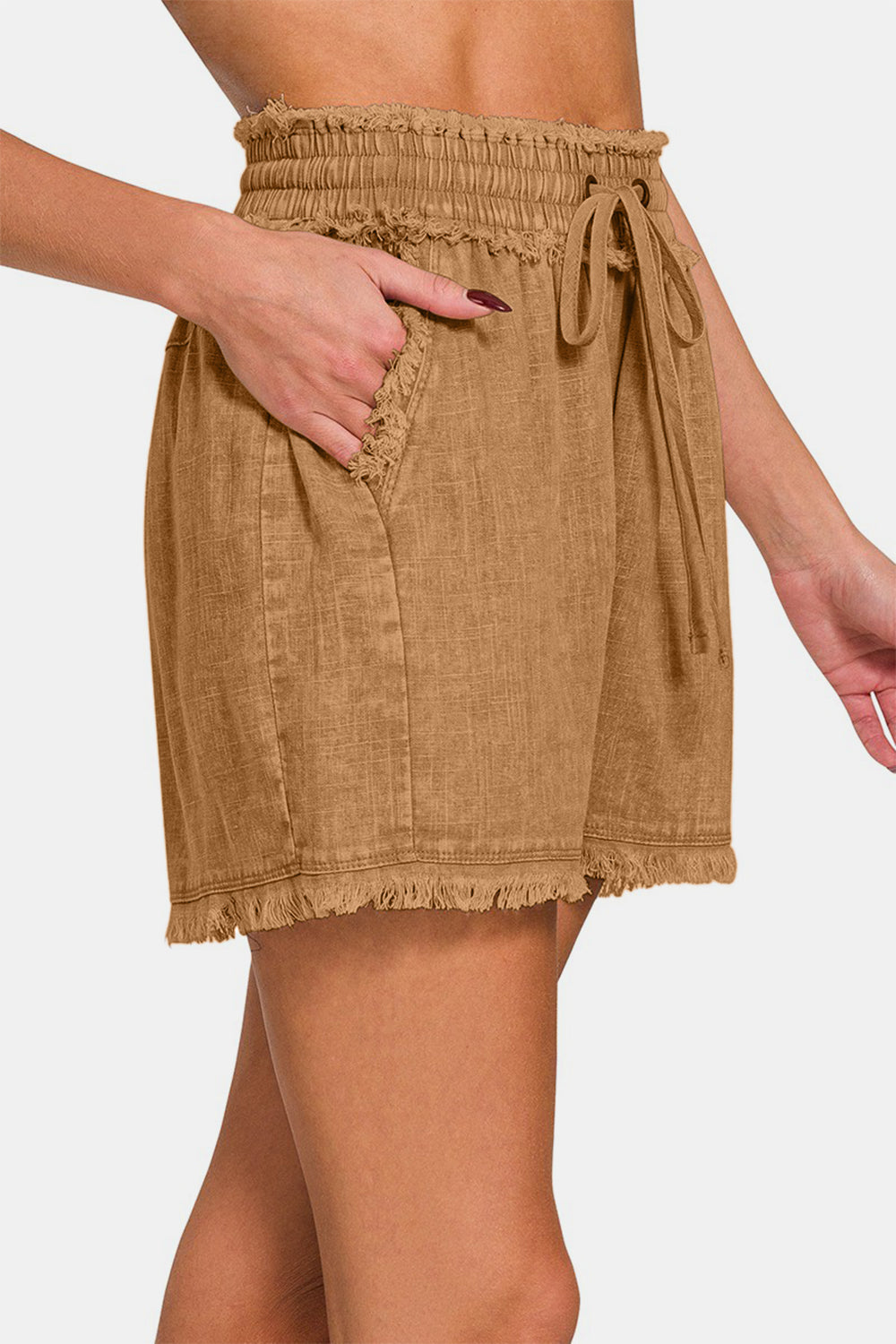 Kvinders Drawstring Shorts Frayed Hem Vasket Linned 2