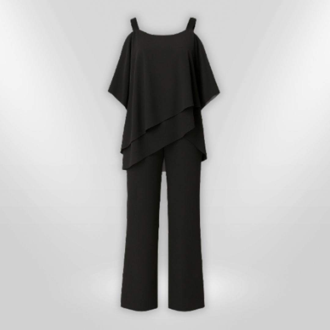 Kvinders Elegant Sæt Asymmetrisk Top og Bred Bukser 2