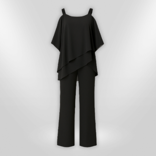 Kvinders Elegant Sæt Asymmetrisk Top og Bred Bukser 2